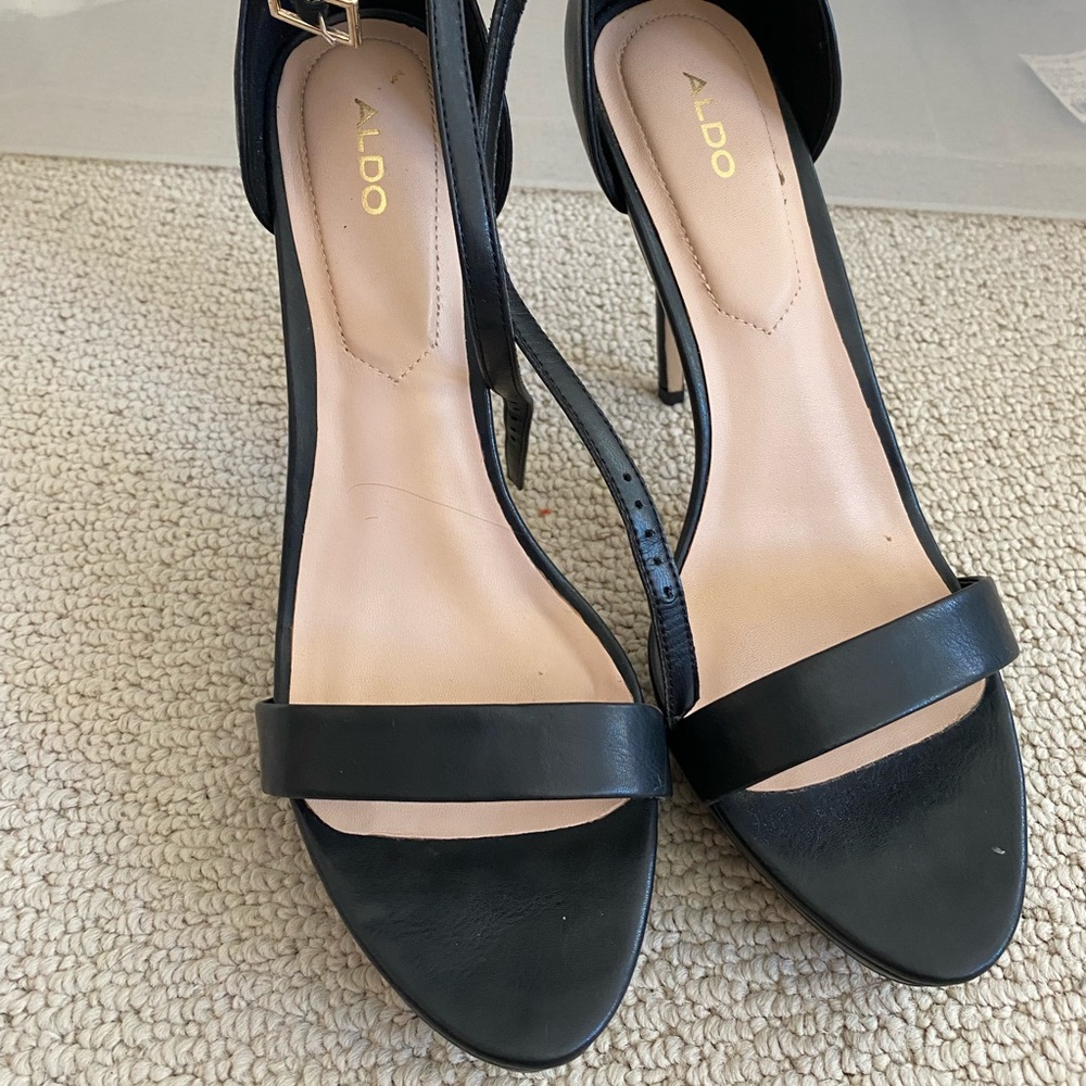 Aldo ankle strap black heels with platform